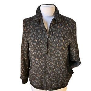 Black Quilted Floral Zip Up Bomber Jacket, M